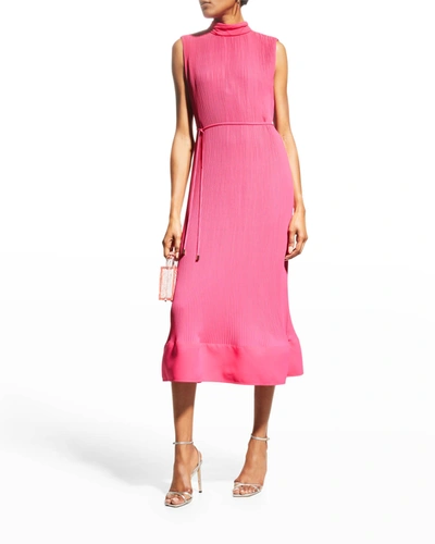 Shop Milly Melina Solid Pleated Dress In  Pink