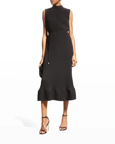 Shop Milly Melina Solid Pleated Dress In Black