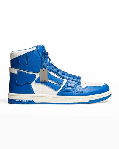 Shop Amiri Men's Skeleton Leather High-top Sneakers In Blue Whi