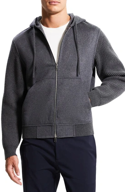 Shop Theory Haskel Wool & Cashmere Zip Hoodie In Medium Grey
