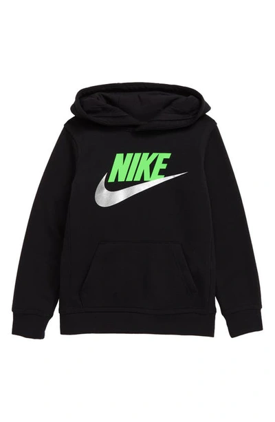 Shop Nike Kids' Club Logo Hoodie In Black/ Green Strike