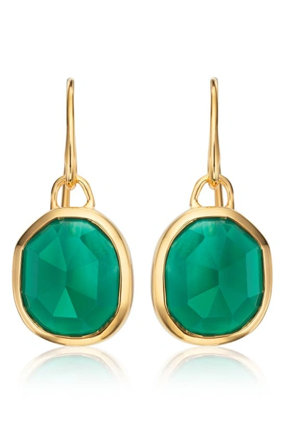 Shop Monica Vinader Siren Bezel Set Drop Earrings In Gold/ Green Onyx