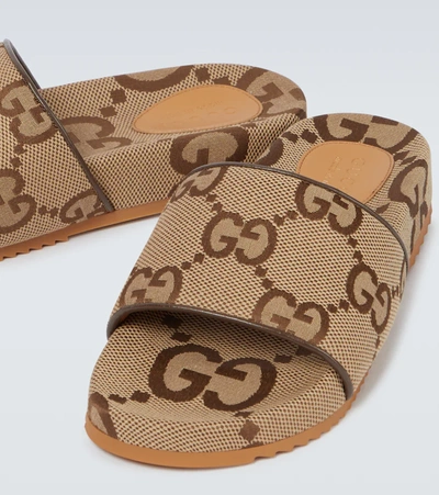 Shop Gucci Maxi Gg Canvas Slides In Camel Ebony/new Acer