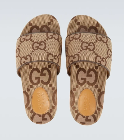 Shop Gucci Maxi Gg Canvas Slides In Camel Ebony/new Acer