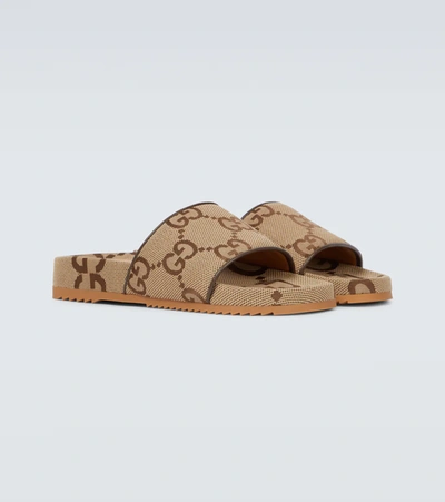 Shop Gucci Maxi Gg Canvas Slides In Camel Ebony/new Acer