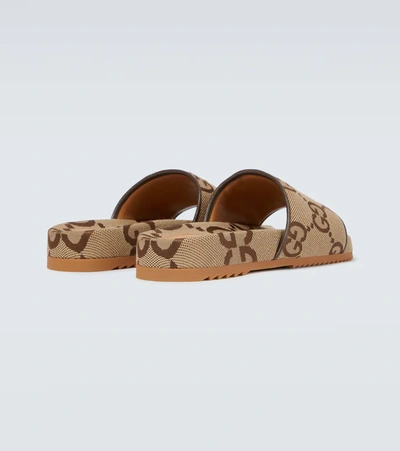 Shop Gucci Maxi Gg Canvas Slides In Camel Ebony/new Acer