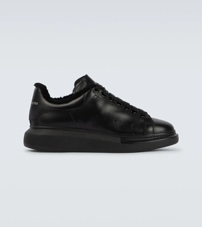 Shop Alexander Mcqueen Oversized Leather Sneakers In Black/black