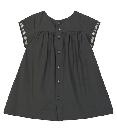 Shop Bonpoint Baby Embroidered Cotton Dress In Slate Grey