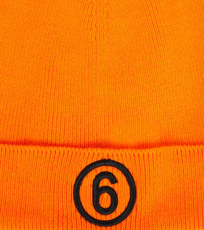 Shop Mm6 Maison Margiela Logo Cotton Beanie In Bright Orange