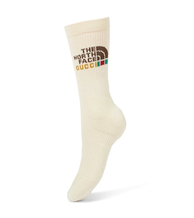 Gucci X The North Face Logo-jacquard Cotton-blend Socks In White | ModeSens