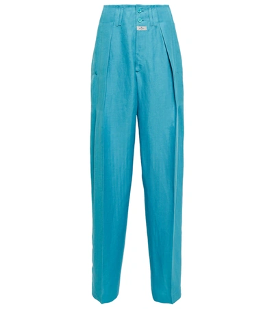 Shop Etro High-rise Linen And Silk Pants In Azzurro