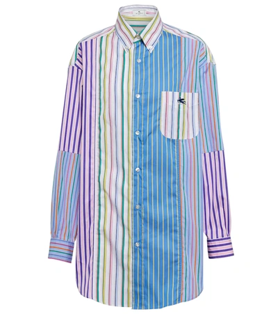 Shop Etro Striped Cotton Shirt In Blu