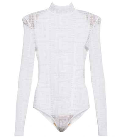 Shop Balmain Embroidered Knit Bodysuit In White