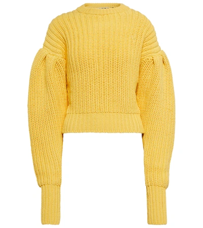 Shop Rotate Birger Christensen Adley Cotton-blend Cable-knit Sweater In Yellow Cream