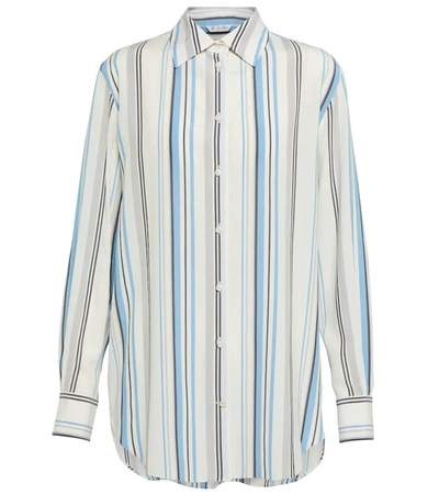 Shop Loro Piana Idelle Striped Silk Shirt In White Ocean Water Pearl