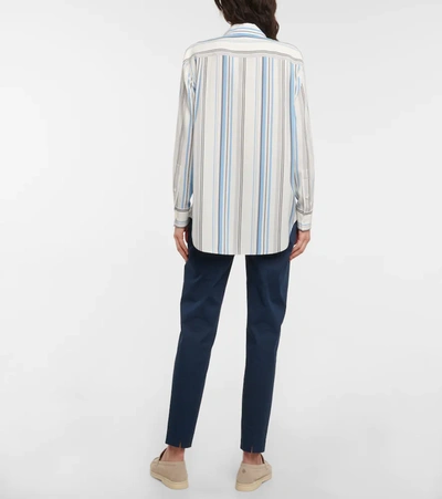 Shop Loro Piana Idelle Striped Silk Shirt In White Ocean Water Pearl