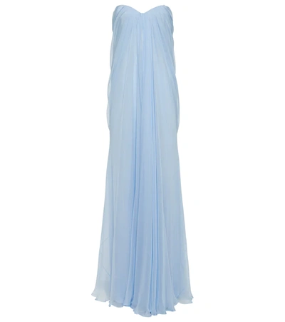 Shop Alexander Mcqueen Silk Chiffon Gown In Paradise Blue