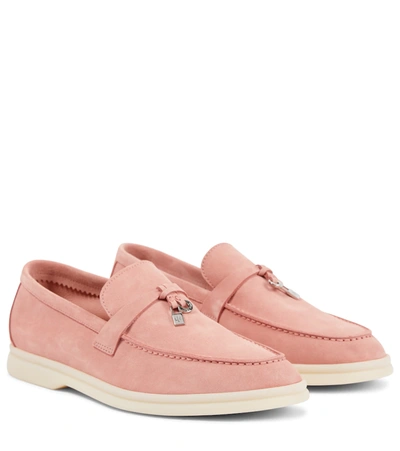 Shop Loro Piana Summer Charms Walk Suede Loafers In Pink Water