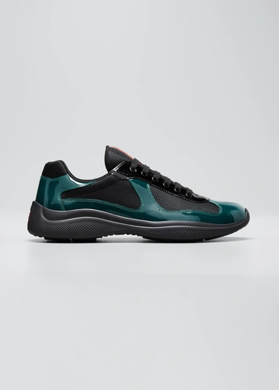 Shop Prada Men's America's Cup Bicolor Trainer Sneakers In Nero Bianco