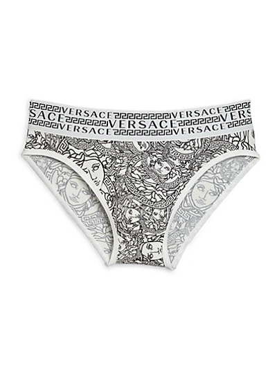 Versace Printed Low-rise Briefs In White-black