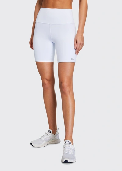Shop Alo Yoga High-waist Active Biker Shorts In White