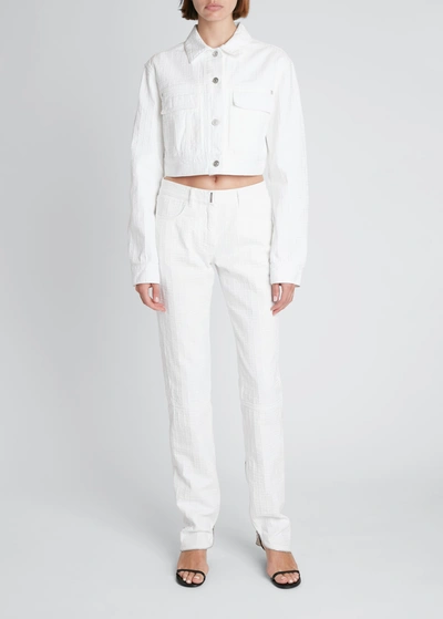 Shop Givenchy 4g Monogram Jacquard Cropped Denim Jacket In White