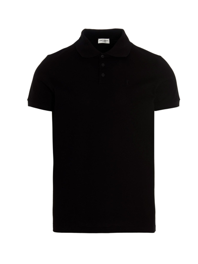 Shop Saint Laurent Logo Polo Shirt In Black