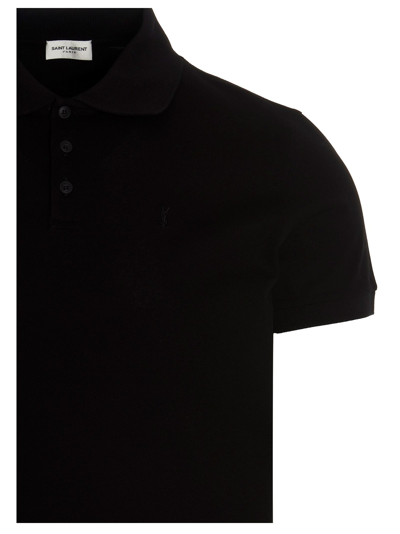 Shop Saint Laurent Logo Polo Shirt In Black