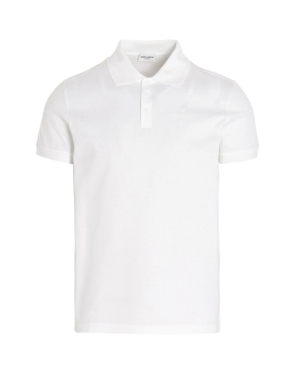 Shop Saint Laurent Logo Polo Shirt In White