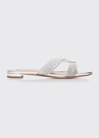 Shop Aquazzura Gatsby Crystal-knot Flat Sandals In Silver