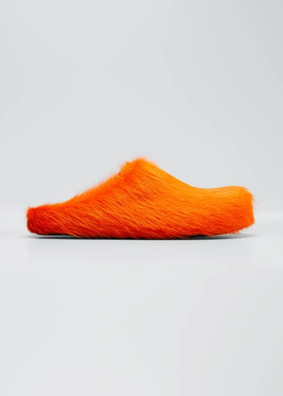 Shop Marni Fussbett Shaggy Sabot Mules In Orange