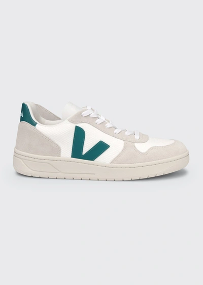 Shop Veja V-10 Bicolor Recycled Low-top Sneakers In White Brittany