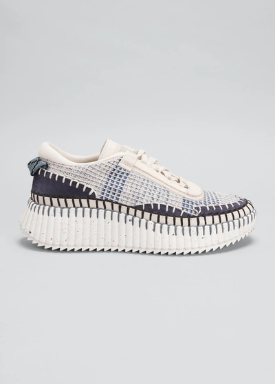 Shop Chloé Nama Stitch Walking Sneakers In Cosmic Blue