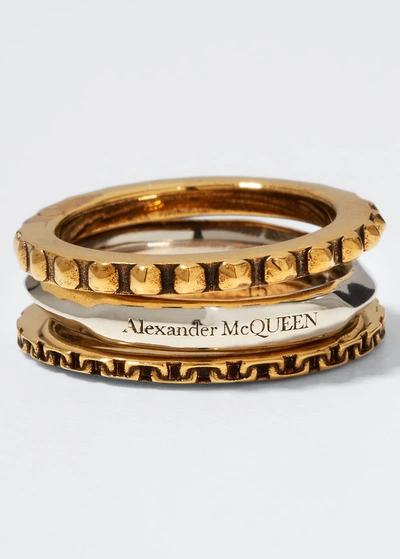 Shop Alexander Mcqueen Linked Rings, Set Of 3 In Goldsilver
