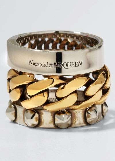 Shop Alexander Mcqueen Punk Ring In Goldsilver