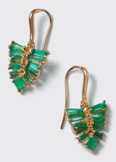 Shop Nak Armstrong Petite Leaf Earrings With Emerald And 20k Recycled Rose Gold