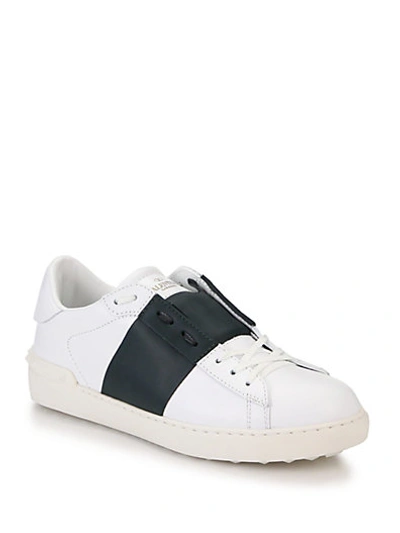 Shop Valentino Striped Leather Sneakers In White-forest