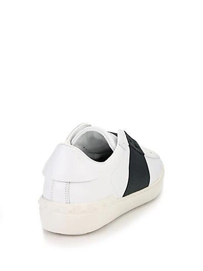 Shop Valentino Striped Leather Sneakers In White-forest