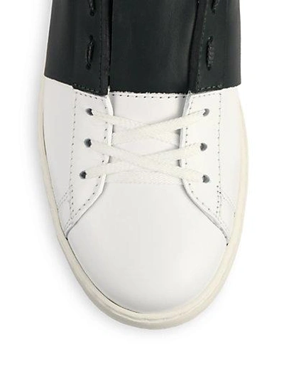 Shop Valentino Striped Leather Trainers In White-forest