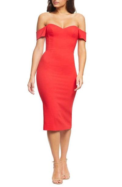 Shop Dress The Population Bailey Off The Shoulder Body-con Dress In Rouge