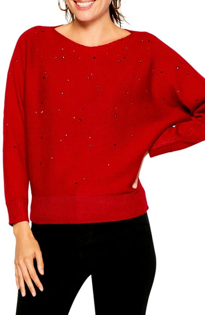 Shop Nic + Zoe Falling Stars Embellished Sweater In Ruby