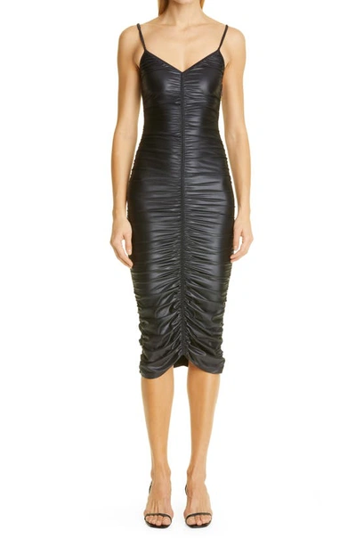 Shop Alexander Wang Stretch Satin Jersey Ruched Midi Dress In Black