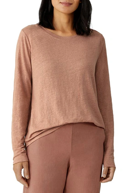 Shop Eileen Fisher Organic Linen Long Sleeve T-shirt In Light Terra Cotta