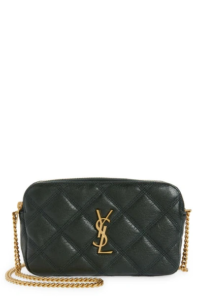 Shop Saint Laurent Becky Diamond Quilted Leather Camera Bag In New Vert Fonce