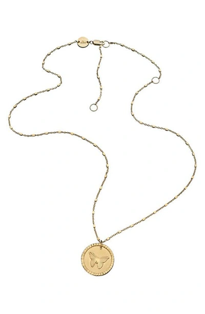 Shop Jennifer Zeuner Amelia Butterfly Coin Pendant Necklace In Gold Vermeil