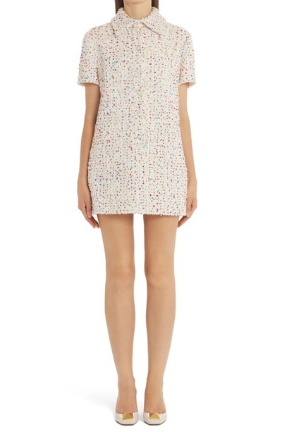 Shop Valentino Tweed Pois Mini Shirtdress In Avorio/multicolor Am0