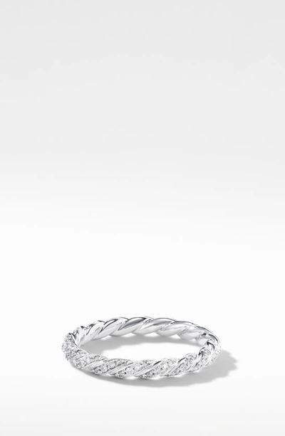 Shop David Yurman Petite Pavéflex Diamond Ring In 18k White Gold