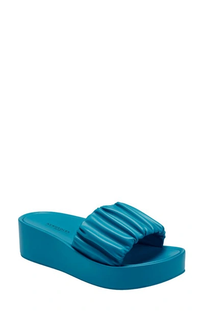 Shop Aerosoles Aerosole Dada Platform Wedge Slide Sandal In Blue Vegan