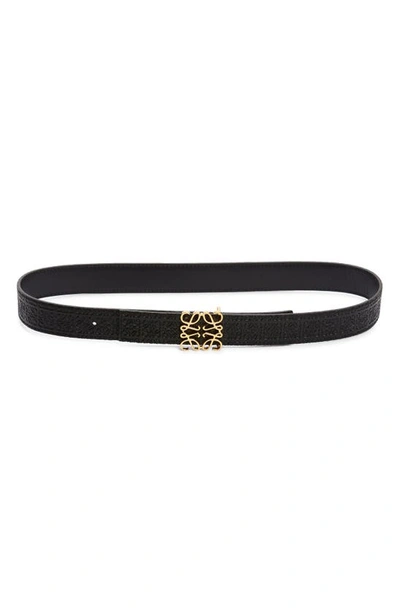 Shop Loewe Anagram Embossed Reversible Leather Belt In Black/ Gold