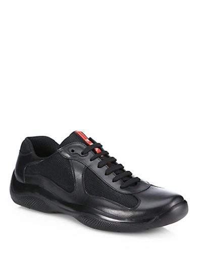 Shop Prada Leather & Mesh Sneakers In Black